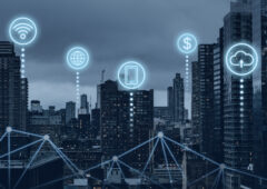 Futuristic smart city with 5G global network technology