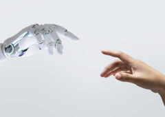 Technology human touch background, modern remake of The Creation