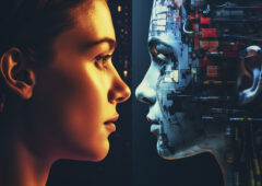 Visage humain et robot